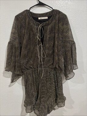 The Impeccable Pig Metallic Gold Pleated Romper